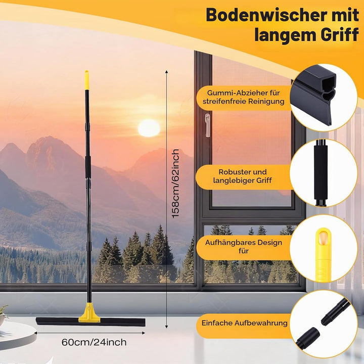 Wasserschieber 60cm, Bodenabzieher mit 158cm Verstellbarer Griff und Platzsparendes, Bequem, Abziehe