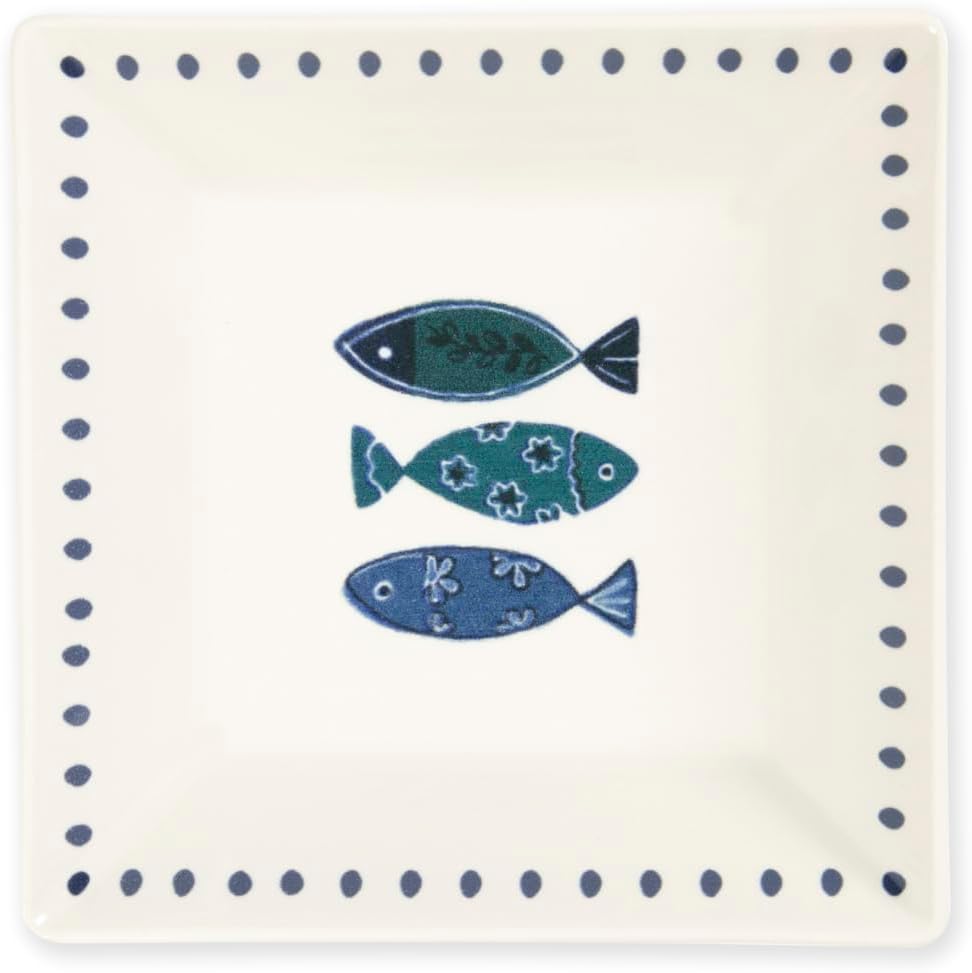 Excelsa Ocean 6er Set Suppenteller Keramik 17x17cm Blaue Fische Dekor