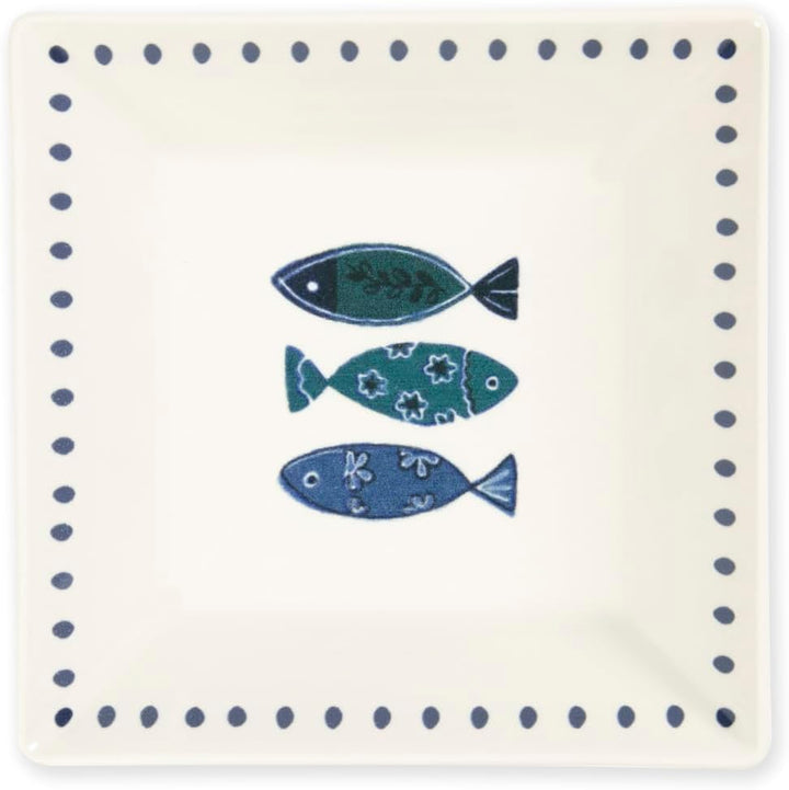 Excelsa Ocean 6er Set Suppenteller Keramik 17x17cm Blaue Fische Dekor