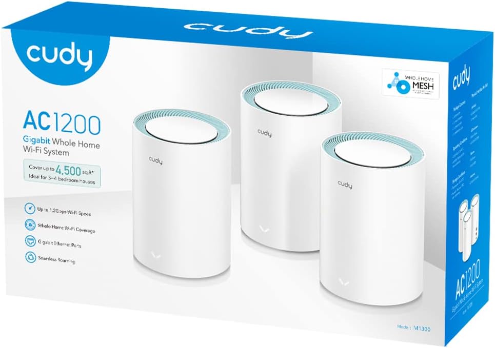 Cudy M1300 3er-Pack AC1200 Gigabit Whole Mesh System, Dual Band, High Gain Antennen, Vpn, Cloudflare