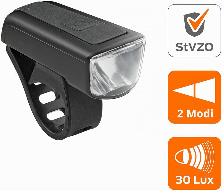 AXA Fahrradlicht Set Dwn 30 Lux – USB Aufladbar – 11 Stunden Leuchtdauer – Batterieanzeige – StVZO Z