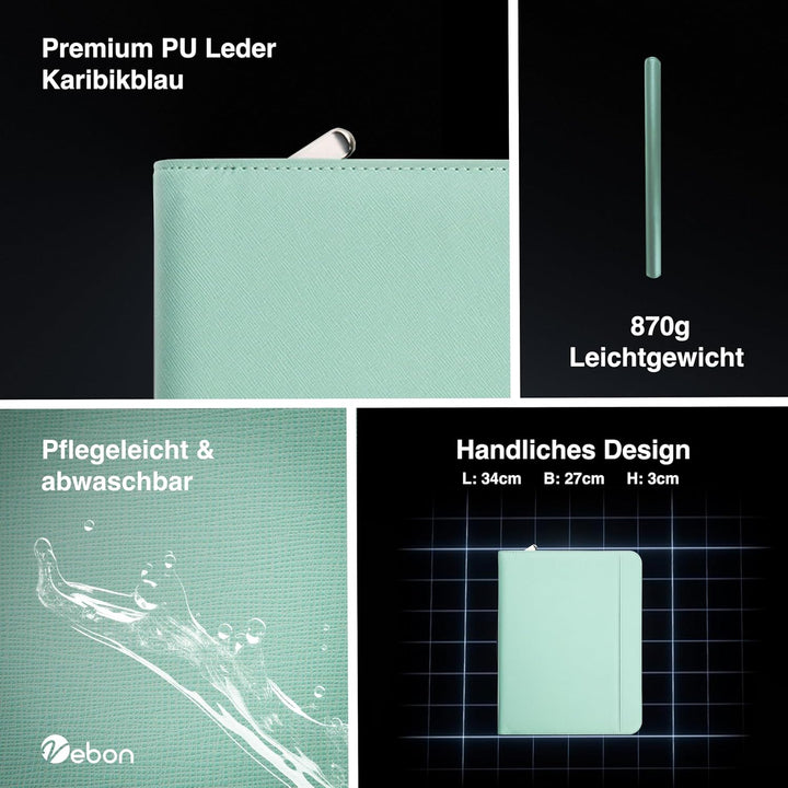 Vebon® Schreibmappe A4 gross Rom I Doppel Reissverschluss + Klemmbrett I Konferenzmappe + Laptoptasc