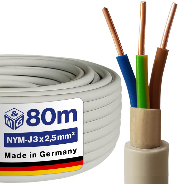 M&G Techno 80m NYM-J 3x2,5 mm² Mantelleitung Feuchtraumkabel Elektrokabel Kupfer Made in Germany NYM