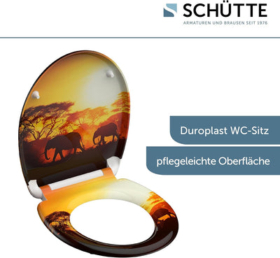 SCHÜTTE WC-Sitz Duroplast AFRICA, Toilettensitz mit Absenkautomatik und Schnellverschluss für die ei