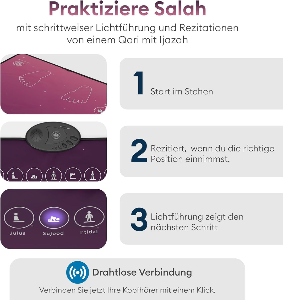 My Salah Mat für Erwachsene – Pinker Smart Gebetsteppich Elektronisch Erwachsene zum Lernen von Sure