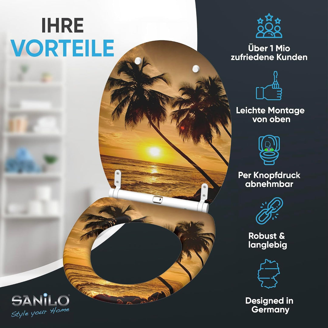Sanilo WC Sitz mit Absenkautomatik &amp; Quick-Release aus Holz, Summer