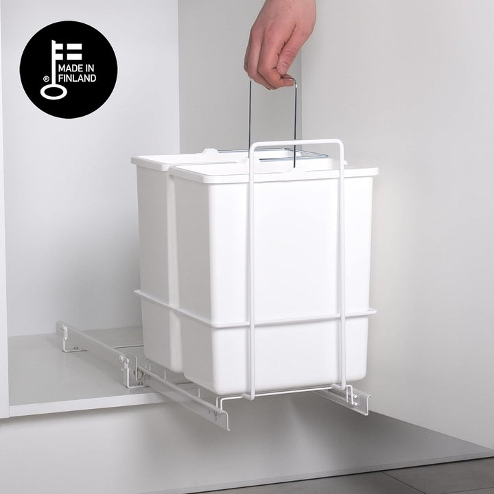 LM 62/2 Einbau Mülleimer ausziehbar mit 2x10L Abfalleimer Korbauszug Weiss 25,8x41,4x39,5 cm - Duo M
