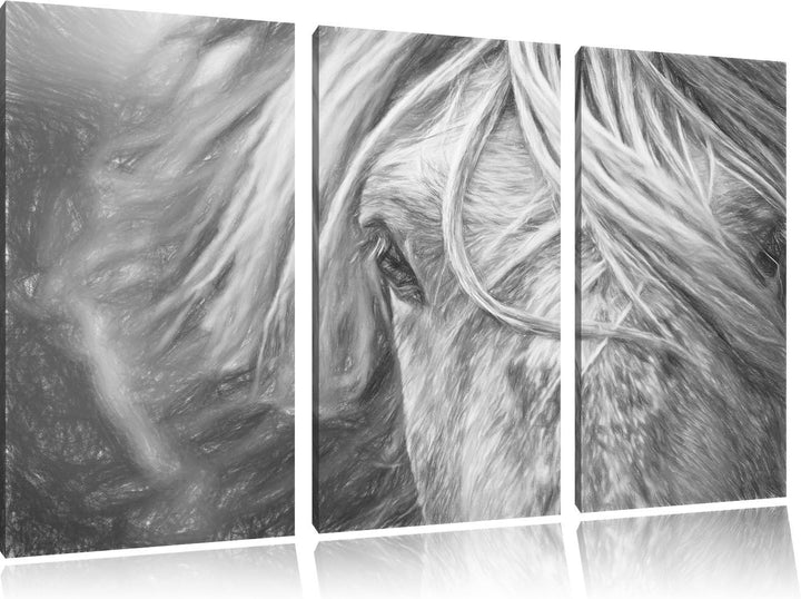 Pixxprint Islandpony in den Westfjorden Kunst Buntstift Effekt 3-Teiler Leinwandbild 120x80 Bild auf