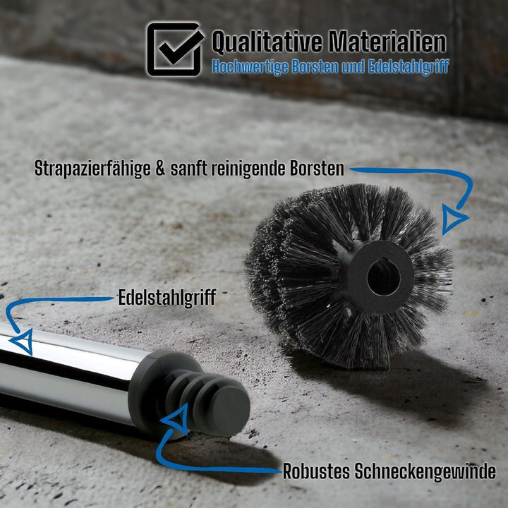Daloual - 3 x Ersatz WC-Bürstenkopf Schwarz Ø ca. 8 cm + 1 x Edelstahl-Griff 41,5 cm - Toiletten-Bür