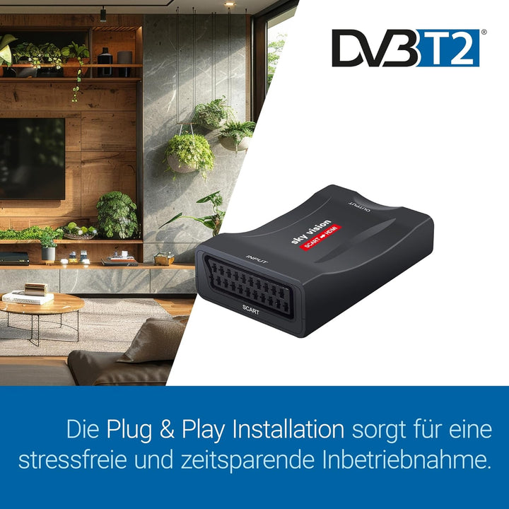 Sky Vision SCART auf HDMI Konverter, SCART Wandler, SCART zu HDMI Adapter, PAL und NTSC Unterstützun