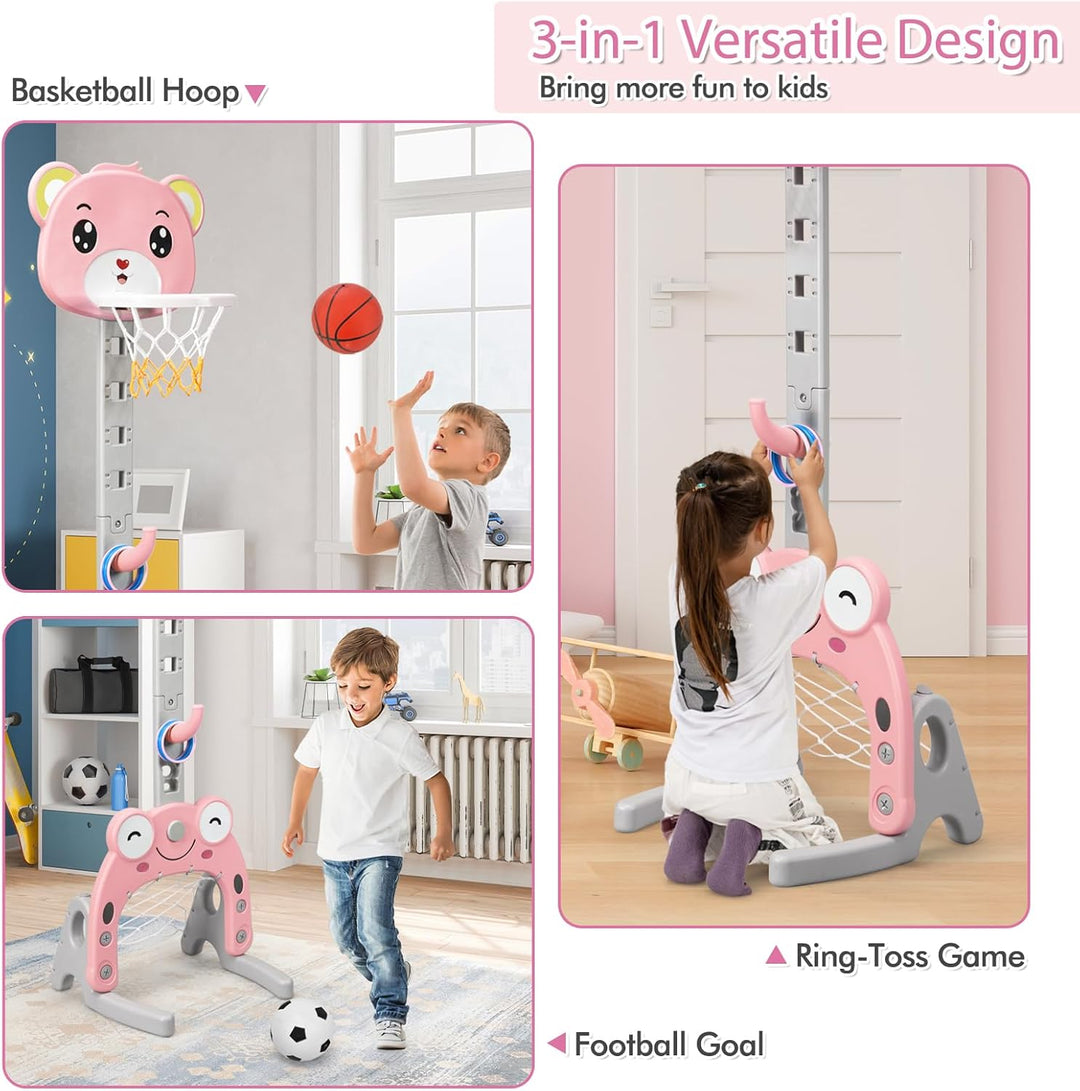 HOMASIS 3 in 1 Kinder Basketballkorb Set, multifunktional Basketballständer mit Fussballtor & Ringwu