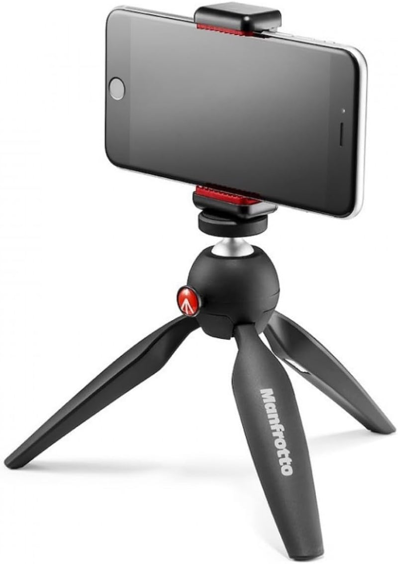 Manfrotto MKPIXICLMII-BK, Mini-Stativ mit universeller Smartphone-Klemme, Made in Italy, für iPhone