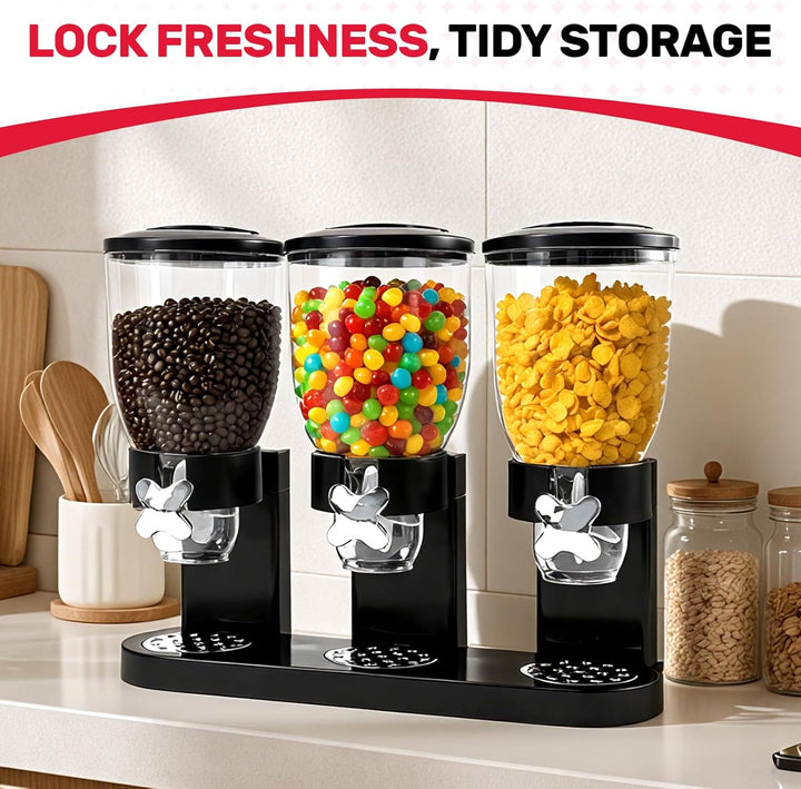 Sinceroduct Cereal Dispenser Countertop 2L, Dreifacher Müsli Verteiler für die Arbeitsplatte, Müslis