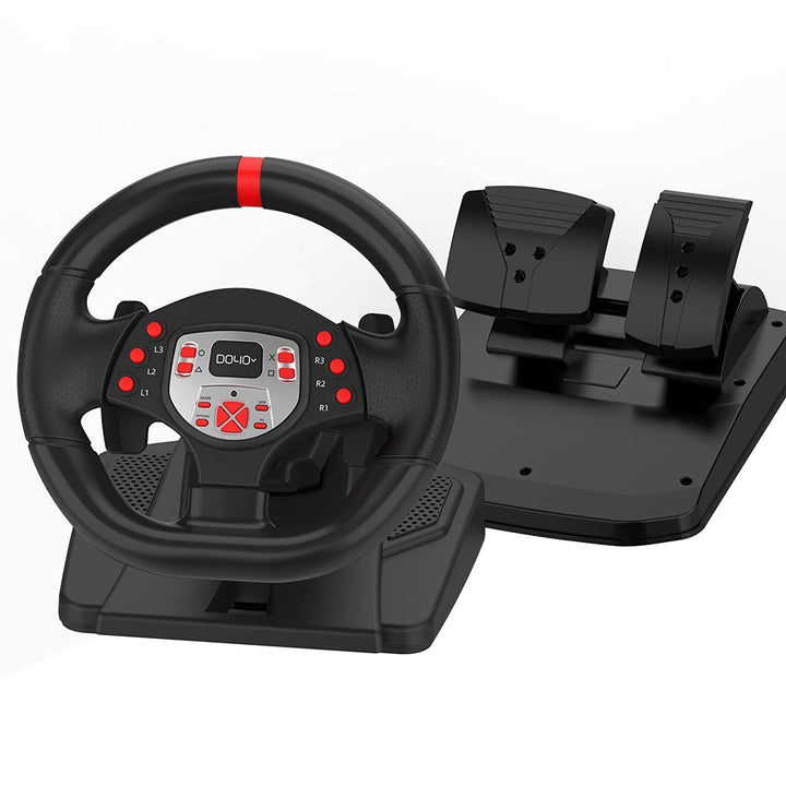 NBCP DOYO Gaming Lenkrad und Pedalen,USB 180-Grad-Lenkräder für PC,Mit Doppelmotor-Vibration, Einste