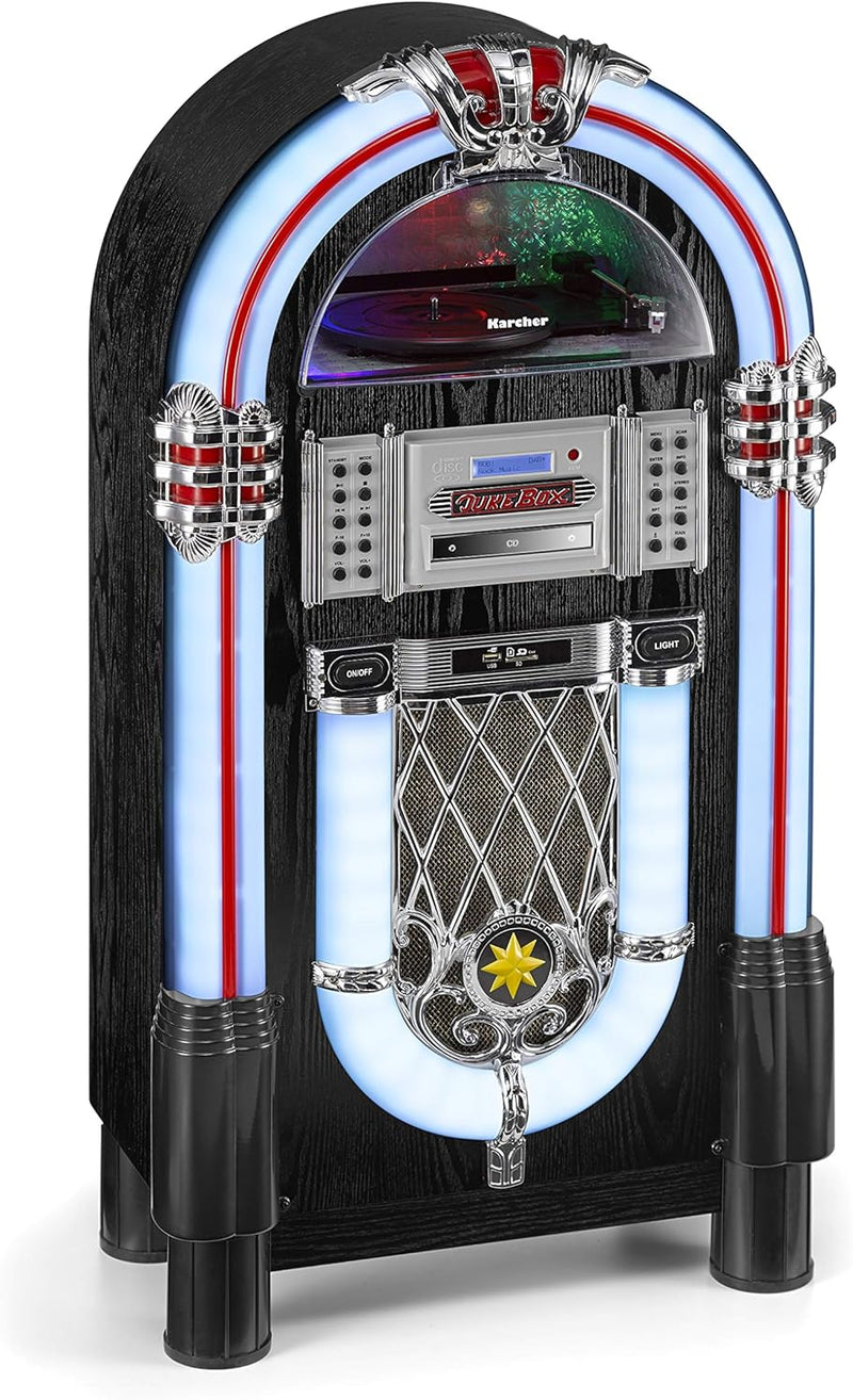 Karcher JB 6608D Jukebox (mit Plattenspieler - CD-Player und Bluetooth Audio Streaming, UKW und DAB+