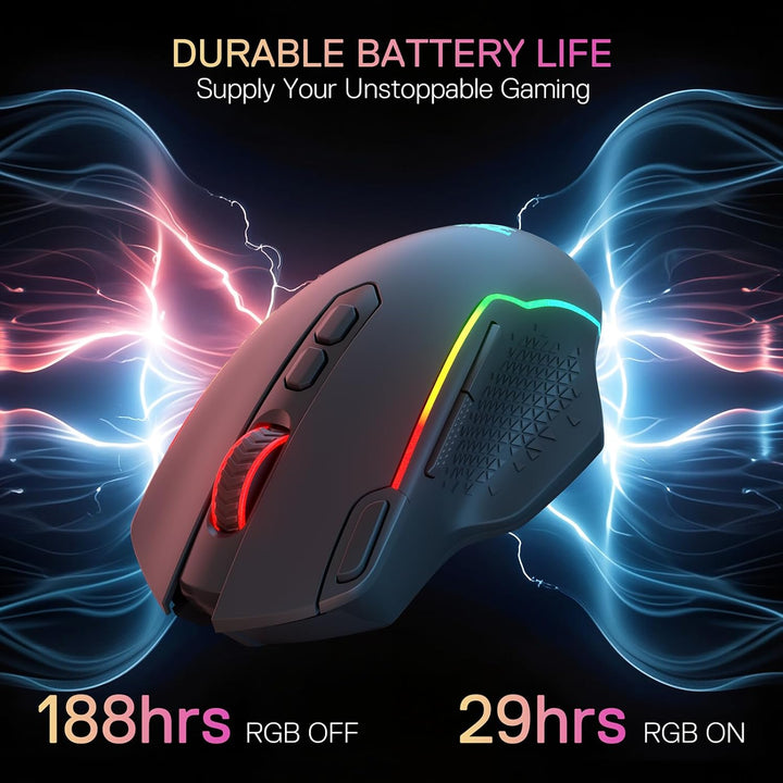 Redragon M810 MAX 3-Modus-Funk-Gaming-Maus, 12000 DPI kabelgebundene/kabellose RGB-Maus mit Schnellf