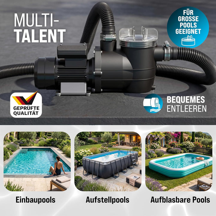 monzana Filterpumpe 9.960 l/h mit Vorfilter Poolpumpe Umwälzpumpe Sandfilter Pool Pumpe 9,0m Förderh