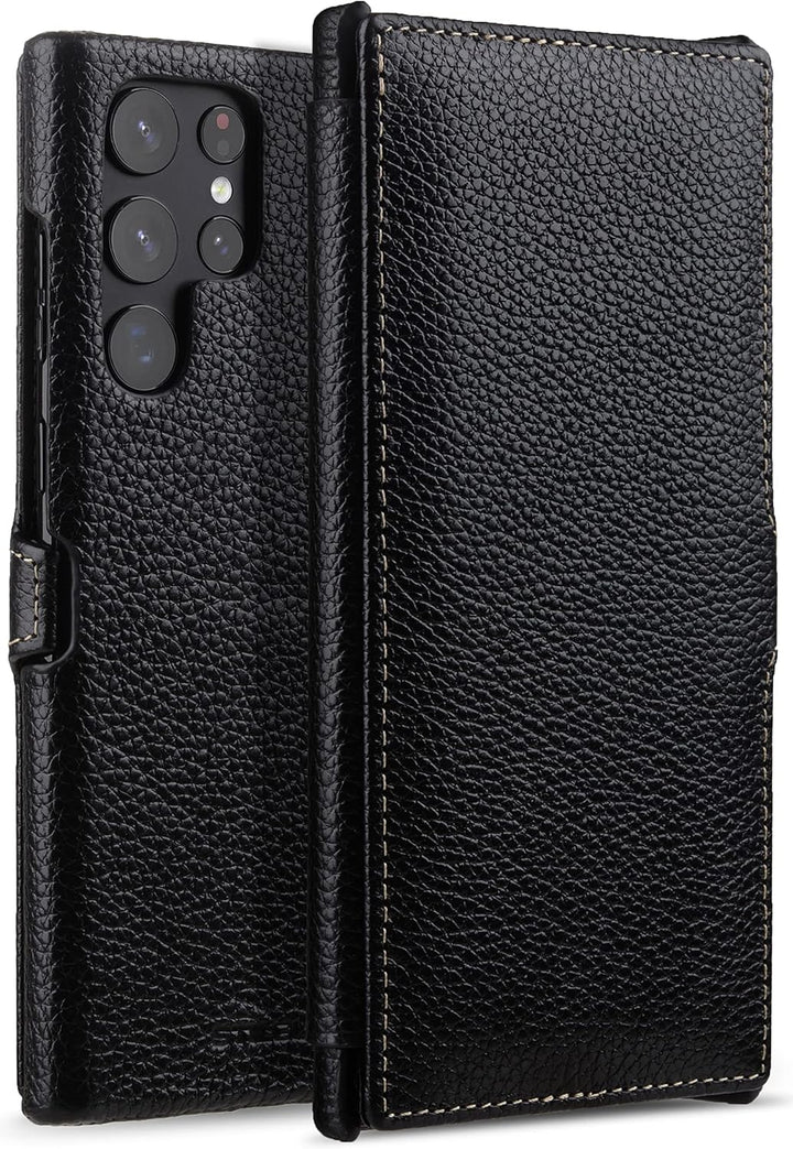 STILGUT Book Case kompatibel mit Samsung Galaxy S22 Ultra Hülle aus Leder mit Clip-Verschluss, Leder