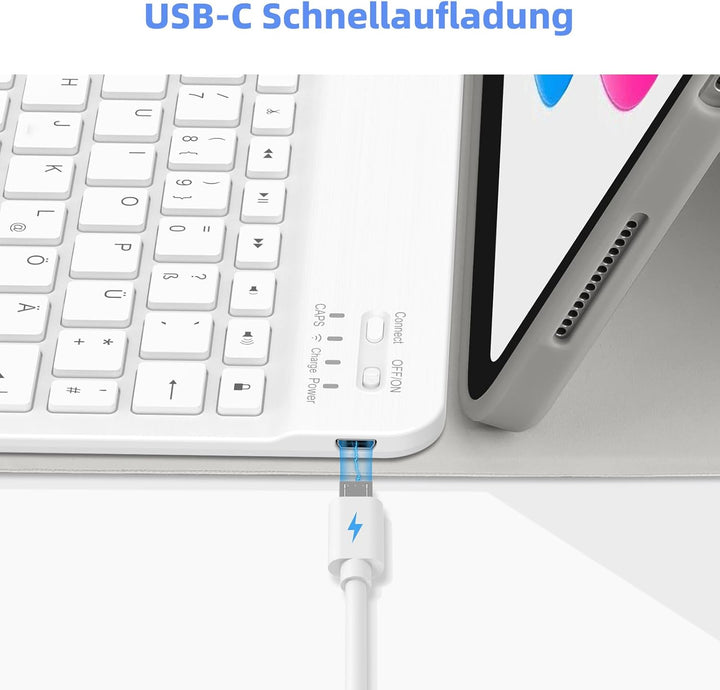 Bettdow für iPad 10.Generation 2022 Tastatur Hülle, Hoch-/Querformat Verwenden, QWERTZ Layout Abnehm