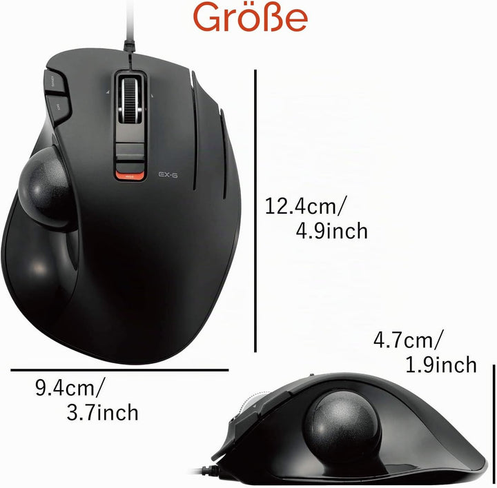 ELECOM M-XT3URBK Mouse Wired Trackball Grip 6 Button, Black Thumb-operated Wickel