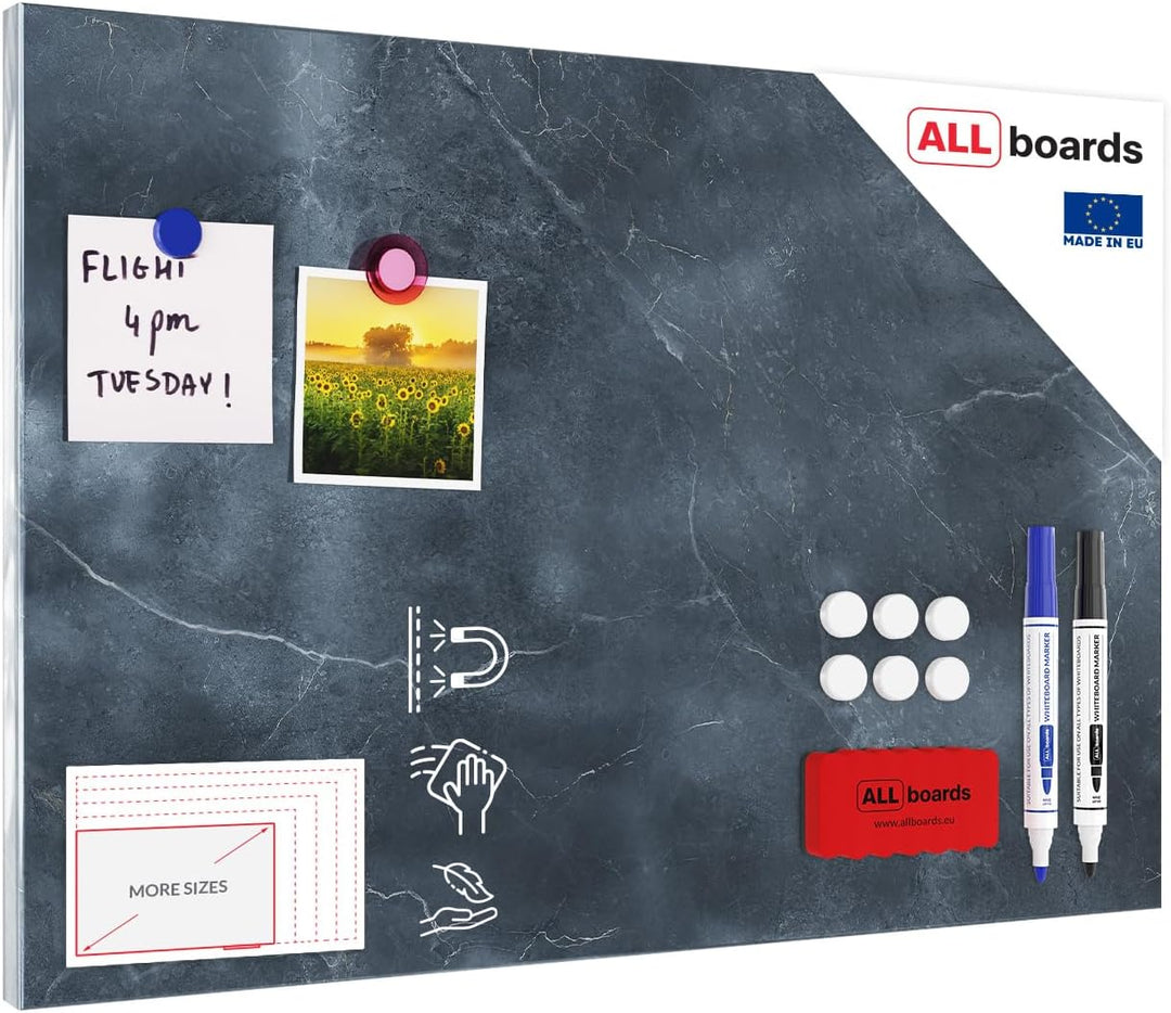 ALLboards Metallische Magnettafel ANTHRAZIT MARMOR 60x40cm MetalBoards Memoboard für jede Art von Ma