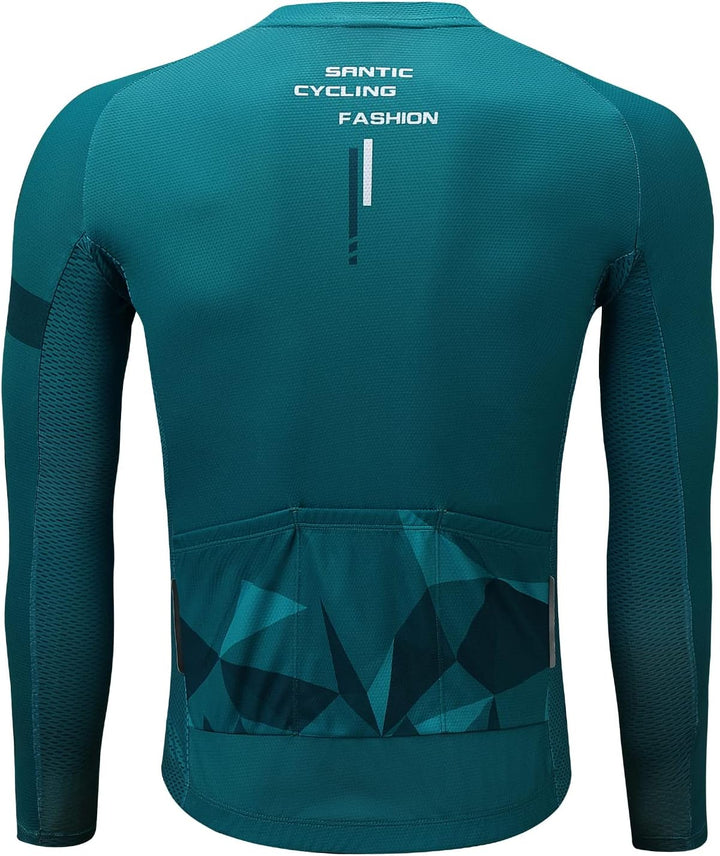 Santic Fahrradtrikot Herren Langarm Radtrikot Fahrradshirt Herren mit Taschen L Grün, L Gr&#xFC;n