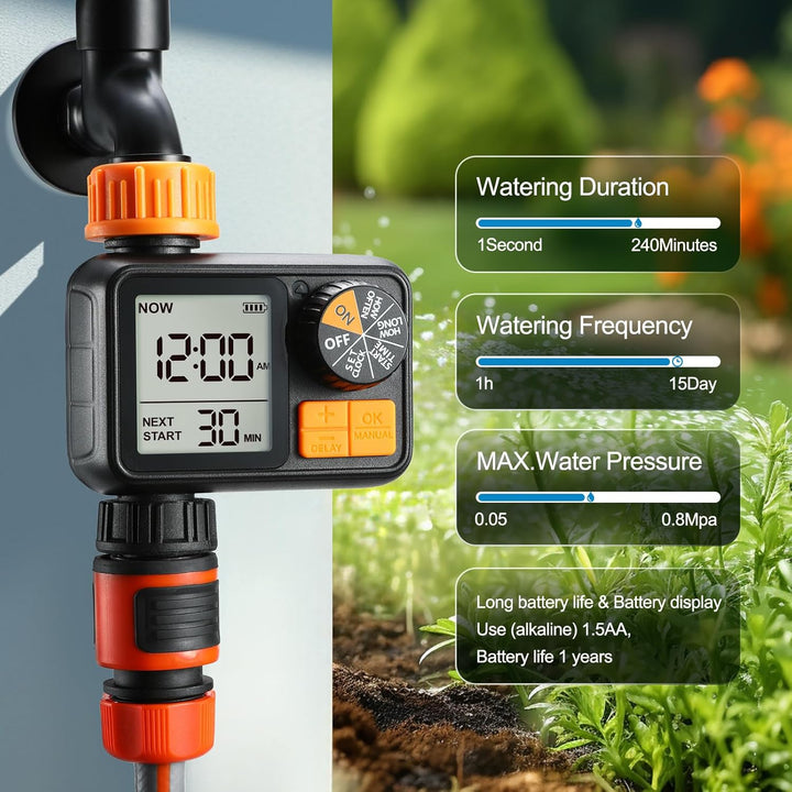 CROSOFMI Bewässerungscomputer Garten Zeitschaltuhr Bewässerung Wasserhahn Automatisch IPX5 Wasserdic