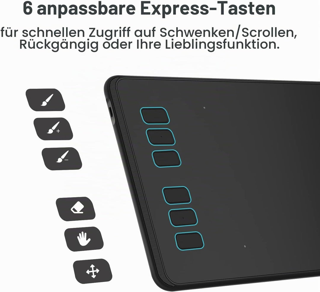 Huion H640P 8192 Drucksensitivität Grafiktablett mit batterielosem Stift und 6 anpassbaren Funktions