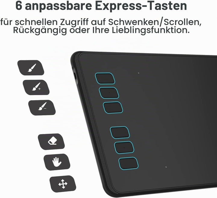 Huion H640P 8192 Drucksensitivität Grafiktablett mit batterielosem Stift und 6 anpassbaren Funktions