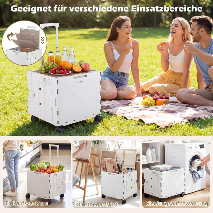 COSTWAY Einkaufstrolley klappbar, Einkaufswagen 75L, Einkaufskorb mit Deckel, Rollen & verstellbarem