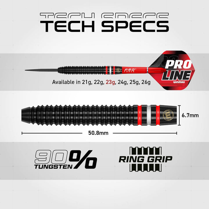 WINMAU Pro-Line Profi Wolfram Steeltip Dartpfeile Set mit Flights und Schäfte 23g Steeltip, 23g Stee