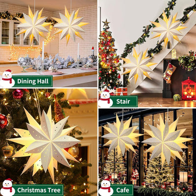 Lewondr Papier Stern Dekoration 2 Packungen, Weihnachten Papier Stern Laterne mit Fernbedienung, DRE