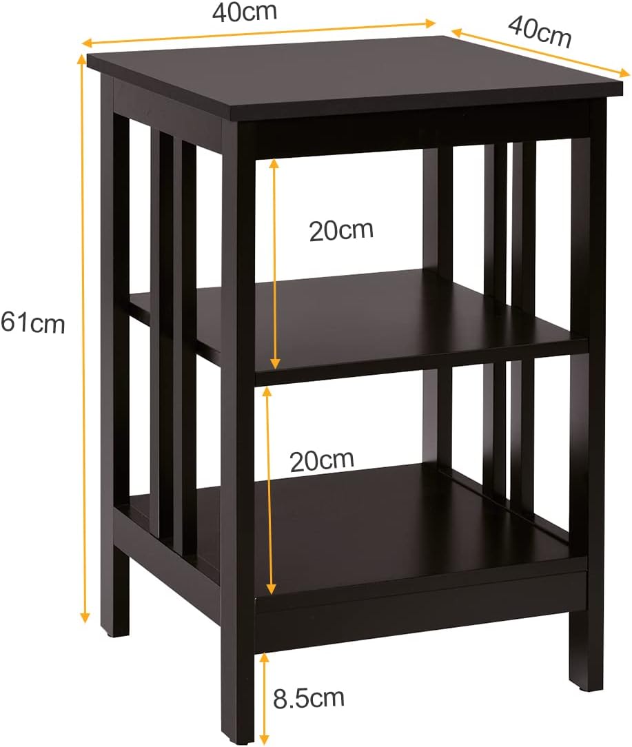 LIFEZEAL Nachttisch 3 Ebenen, quadratischer Nachtschrank Beistelltisch mit offener Ablage, Kleiner C