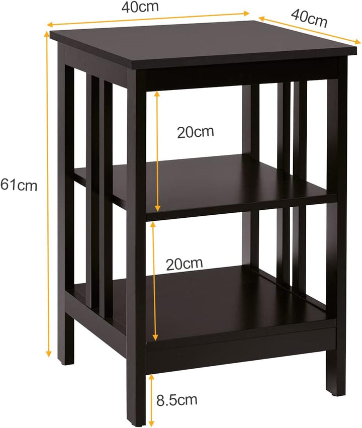 LIFEZEAL Nachttisch 3 Ebenen, quadratischer Nachtschrank Beistelltisch mit offener Ablage, Kleiner C