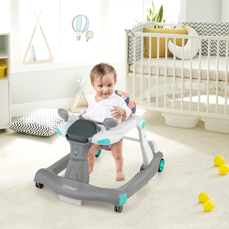 COSTWAY 2-in-1 Lauflernhilfe klappbar, Baby Walker höhenverstellbar, Gehfrei mit Musik & Licht, Lauf