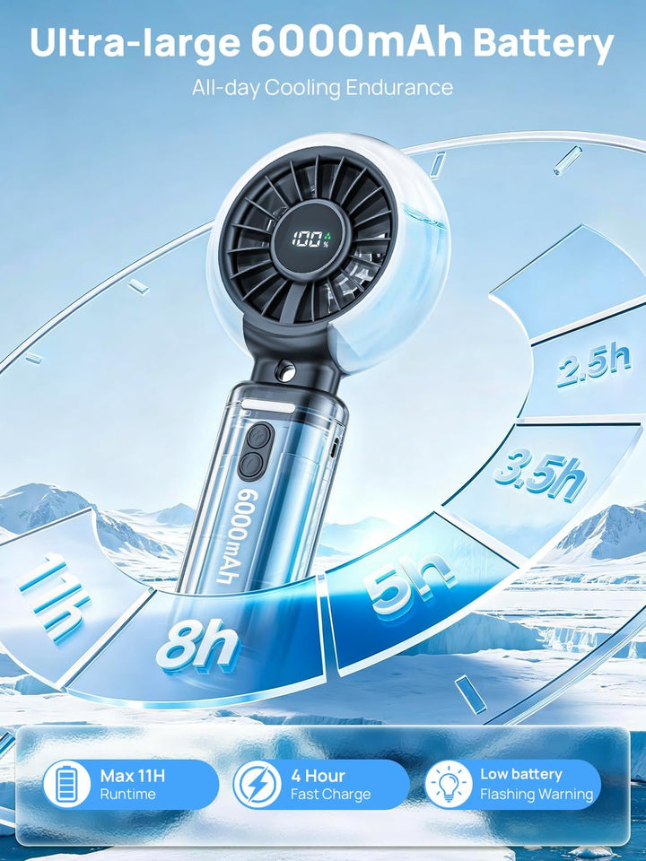 Handventilator Akku Aufladbar mit Wasserkühlung - Tragbarer Mini Ventilator | 100 Stufen 6000mAh Akk