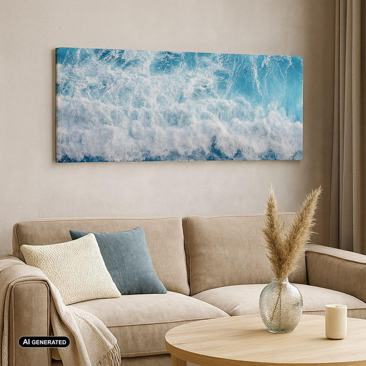Wandbilder Dekoration Wohnzimmer Meer Welle Ozean Panorama Bilder auf Leinwand 120x50cm Leinwandbild