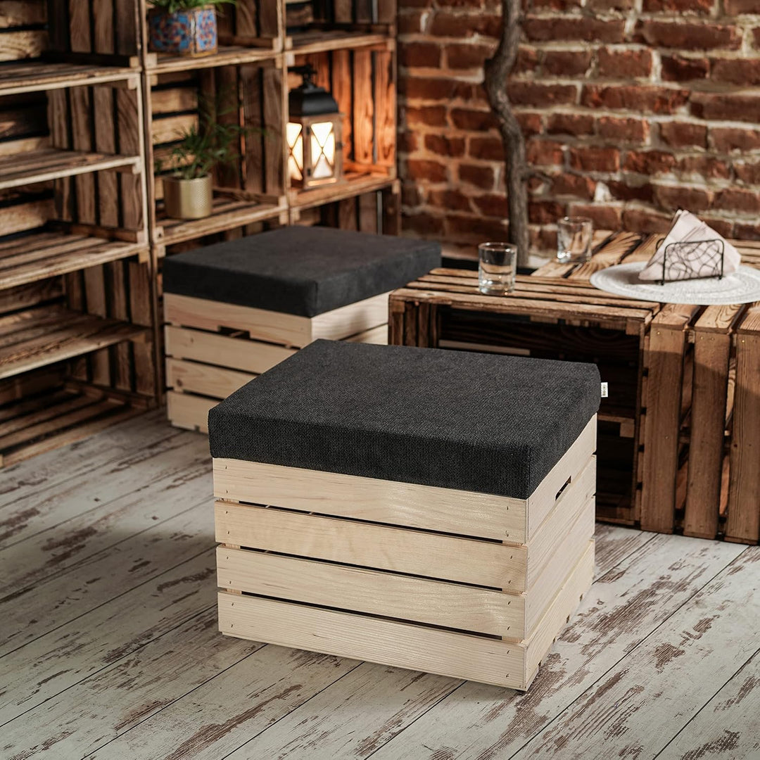 GrandBox Sitzhocker aus Holz 37x40x50 Polster, Sitztruhe Hocker mit Stauraum, Sitzbank, Sitzpouf, Si