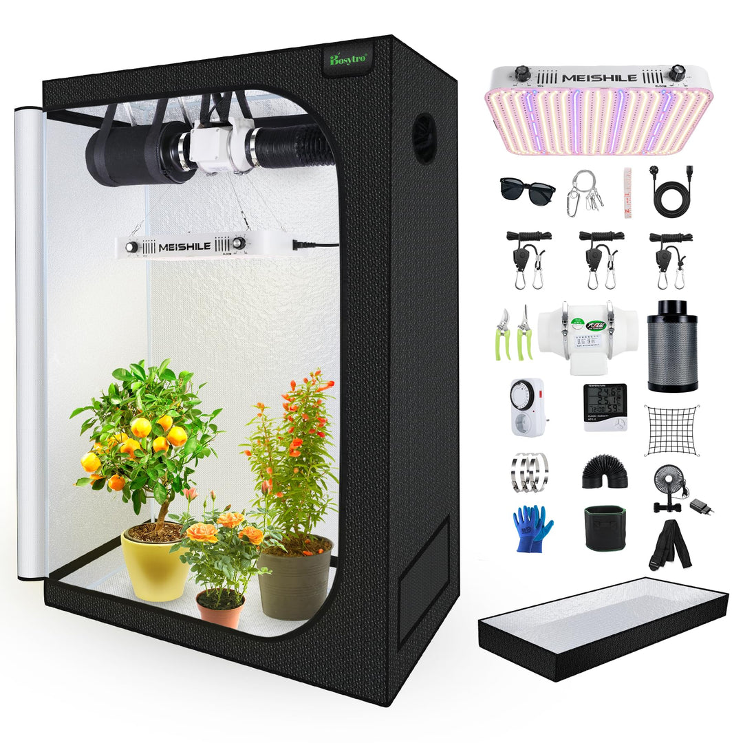 Growzelt Komplettset, 200W LED Grow Lampe Vollspektrum, Growzelt Indoor, Komplettes Hydroponics 600D