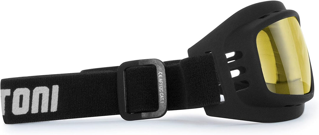 Bertoni Motorradbrille mit stossfesten Gläsern, Anti-Beschlag, verstellbar, elastisch, AF112 (Schwar