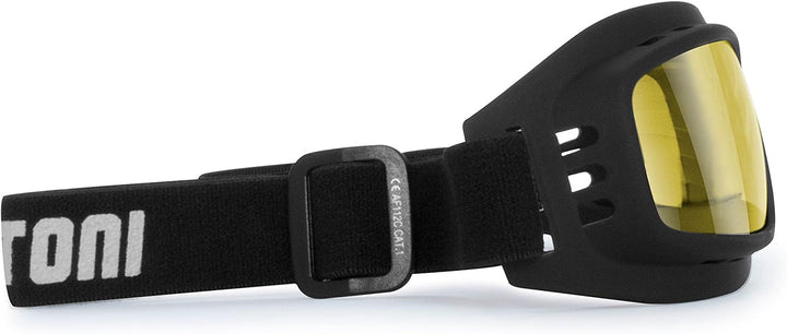 Bertoni Motorradbrille mit stossfesten Gläsern, Anti-Beschlag, verstellbar, elastisch, AF112 (Schwar
