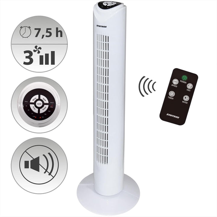 Syntrox Germany Turmventilator oszillierend Drilef | Turm Tower Fan | Standventilator, LED-Tasten, 3