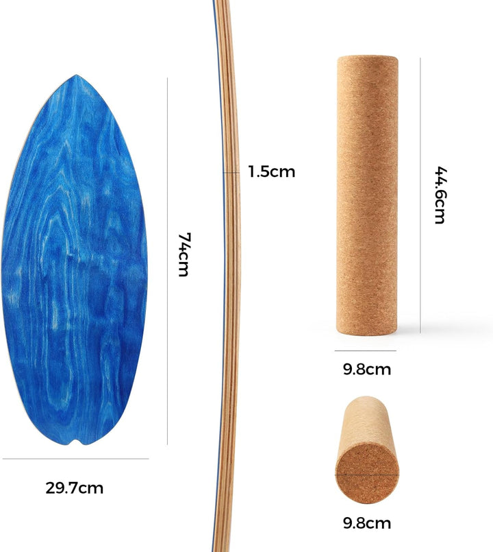 Cowiewie Balance Board, 15mm Dickes BalanceBoard + 10mm Korkrolle, Balance-Board Maximale Belastung