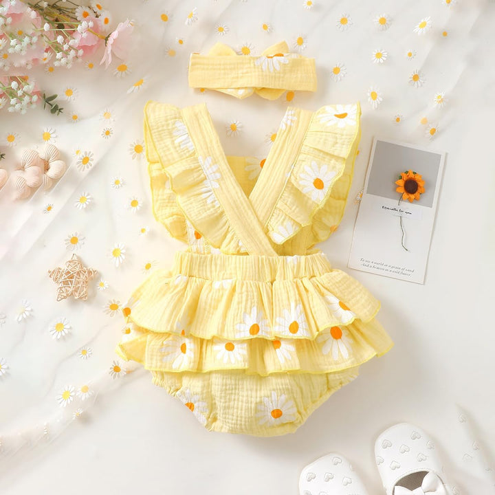 Neugeborenen Mädchen Kleidung Rüschenärmel Gänseblümchen Outfits Stirnband Basics für Neugeborene Ob