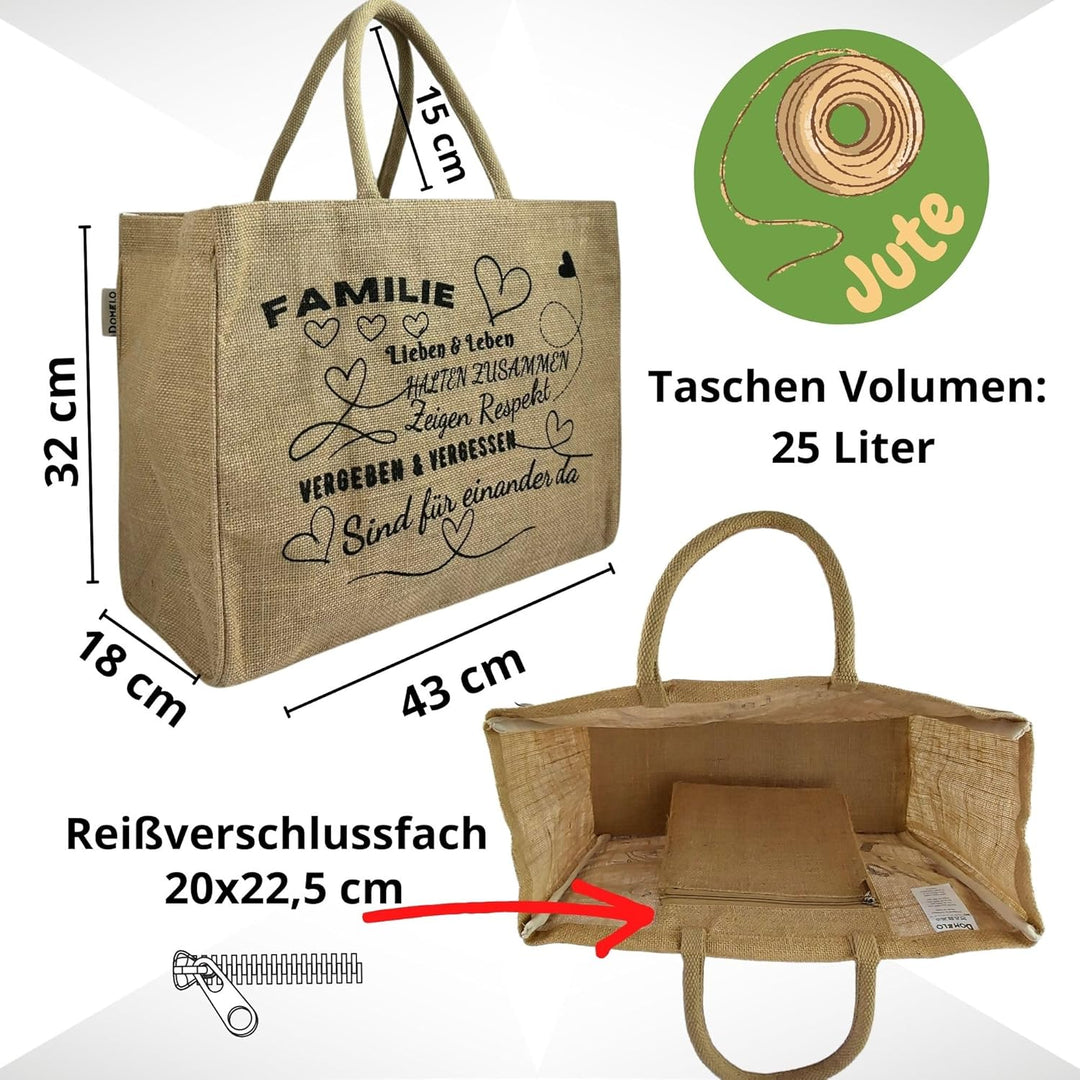 Domelo Einkaufskörbe. Bedruckte Einkaufstasche. Jute Tasche gross. Korbtasche, wasserabweisenden Str