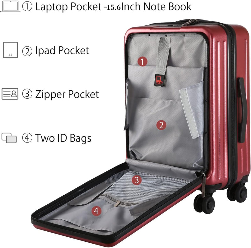 TydeCkare Handgepäck Koffer mit Laptoptasche mit Frontöffnung, 20 Zoll ABS+PC Leicht Hartschalenkoff