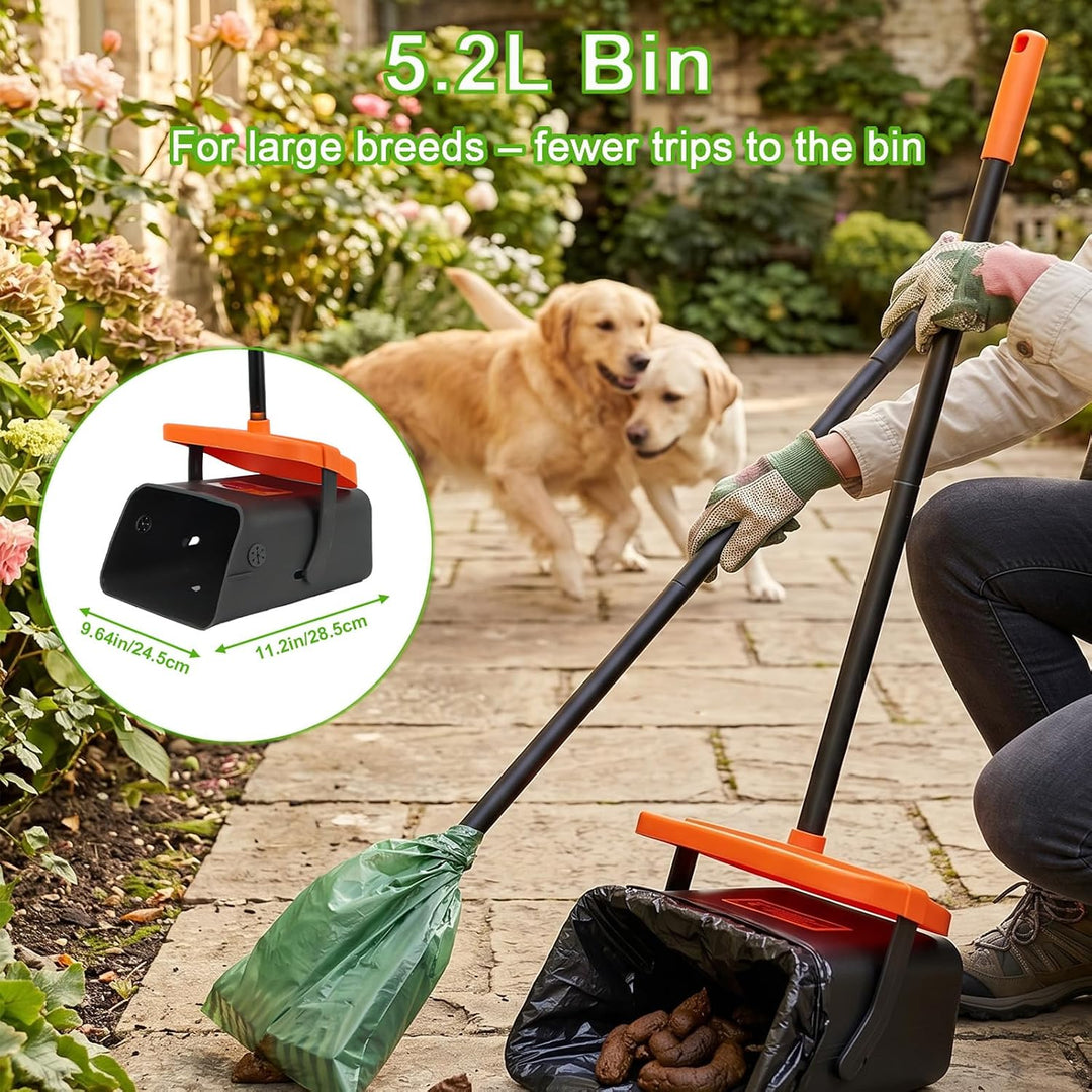 LPQKCcY Hundekotsammler, 104cm Hundekotschaufel Behälter &amp; 117cm Rechen mit Abfallbeuteln, Langer Gr