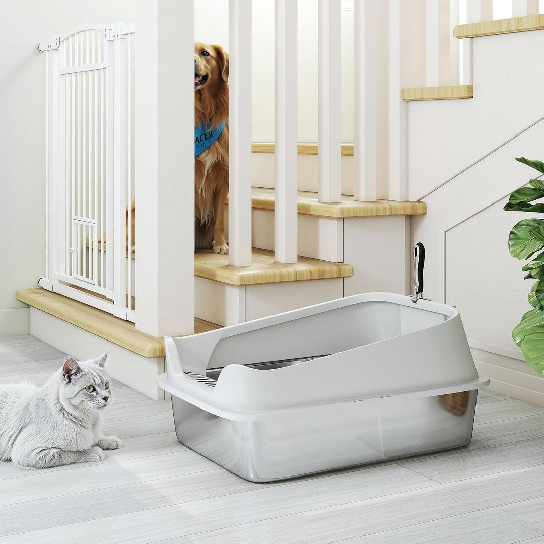 PawHut Katzentoilette Edelstahl XXL für Katzen 60,2 x 40,2 x 29,7 cm Grau | Edelstahl, Offene Katzen