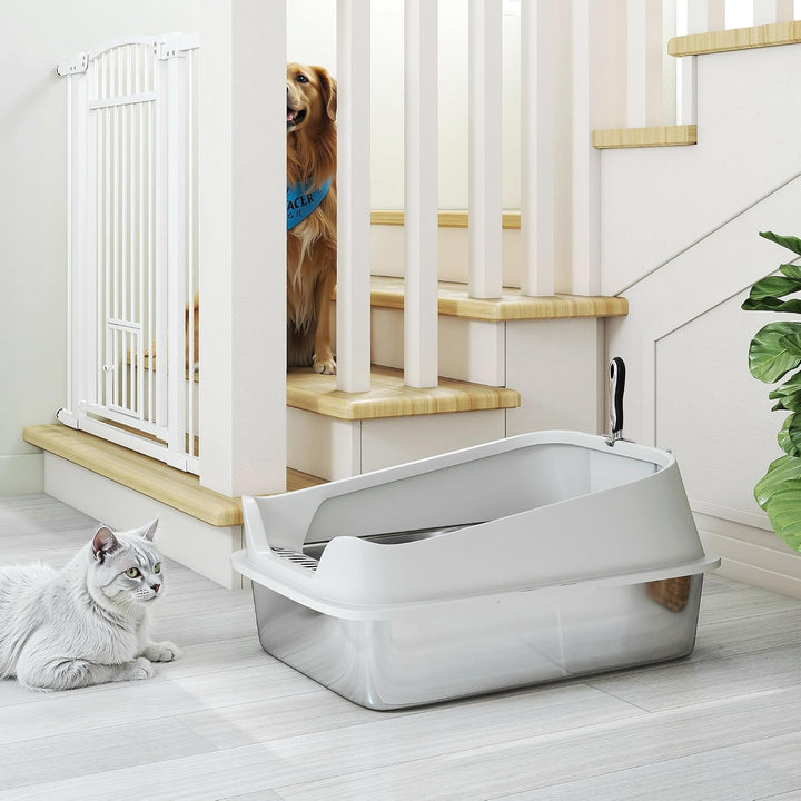 PawHut Katzentoilette Edelstahl XXL für Katzen 60,2 x 40,2 x 29,7 cm Grau | Edelstahl, Offene Katzen