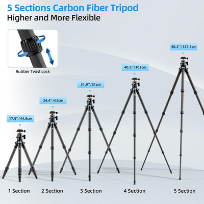 SIRUI AM-225+B-00K Carbon Kamera Reise Stativ, 127,3cm leichtes Kamerastativ Reisestativ Dreibein-St